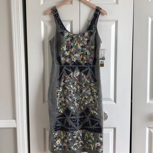 Nicole Miller Sequin Geometric Silk Dress